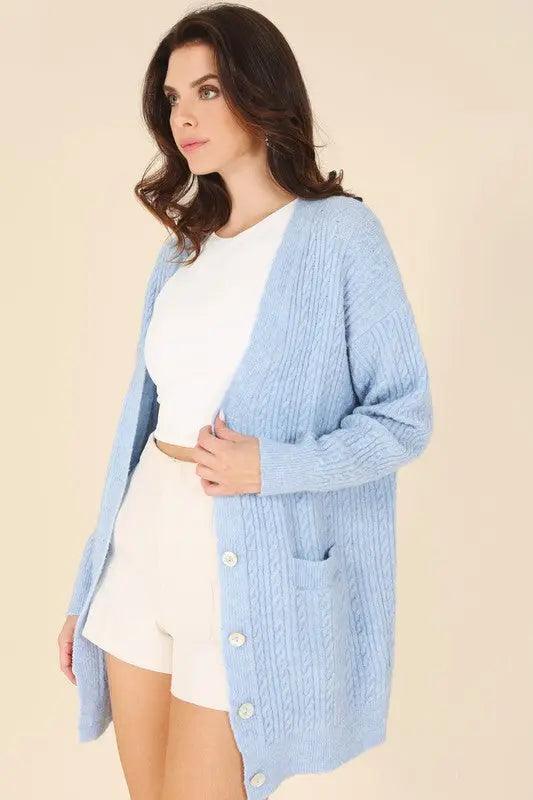 Wool Blend Cable Knit Cardigan - Pure Modest Apparel - Cardigans