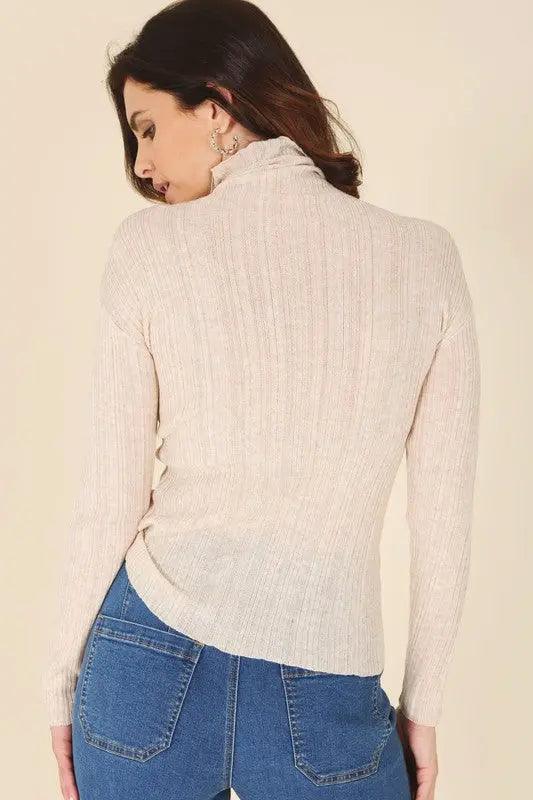 Wool Blend Mock Neck Sheer Sweater - Pure Modest Apparel - Sweaters